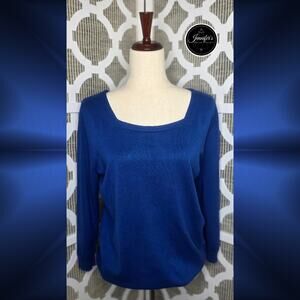 Joseph A. Blue Square Neck 3/4 Length Sleeve Sweater Size PM
